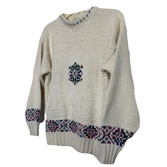 Vintage Winona Knits Snowflake Sweater Winter White Cotton Crewneck Pullover M - Picture 4 of 12